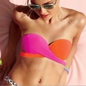 VICTORIA’S Secret PINK neon wrap around bikini top and leopard bottoms low rise